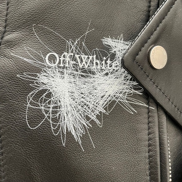 Off White Leather Biker Jacket arrows motif - Picture 4 of 9